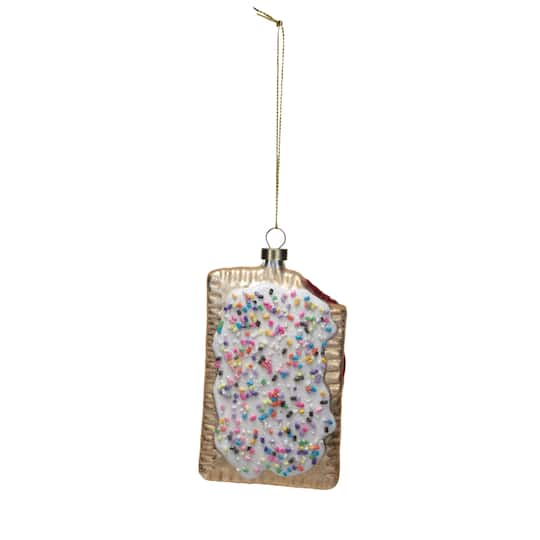 Hello Honey® 4" Glass Toaster Pastry Ornament with Beads & Glitter